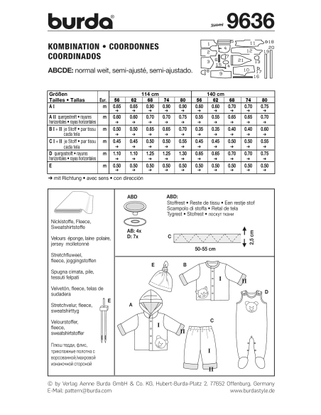 Patron Burda 9636 - Kids Chandail, pantalon, grenouillère