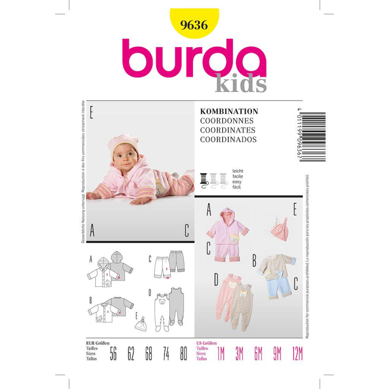 Patron Burda 9636 - Kids Chandail, pantalon, grenouillère
