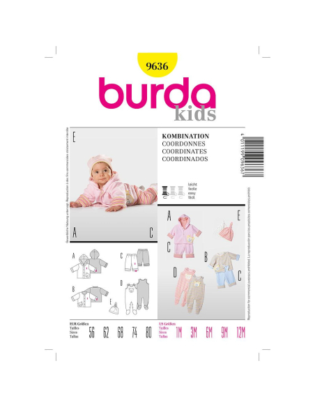 Patron Burda 9636 - Kids Chandail, pantalon, grenouillère