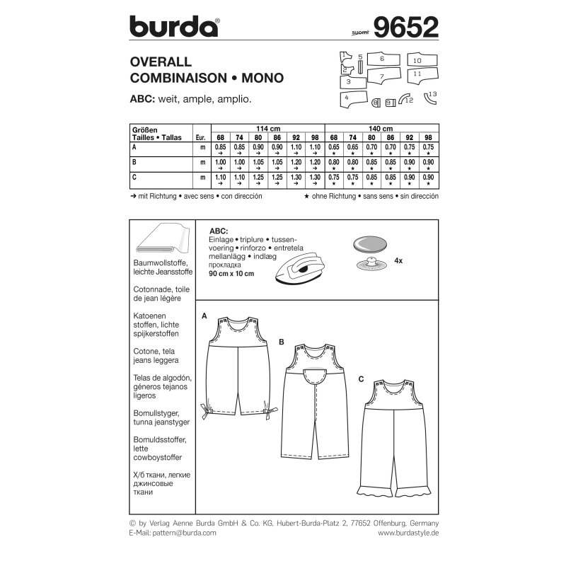 Patron Burda 9652 - Kids Combinaison