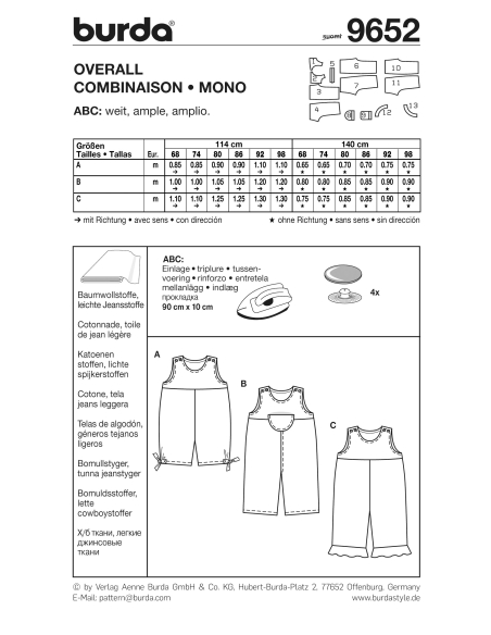 Patron Burda 9652 - Kids Combinaison