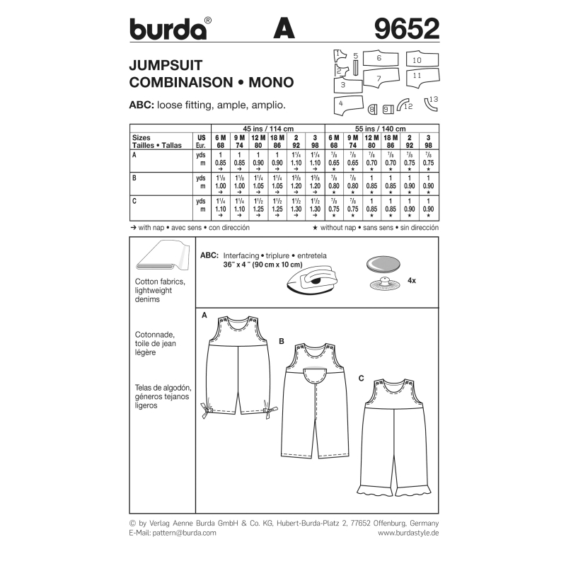 Patron Burda 9652 - Kids Combinaison