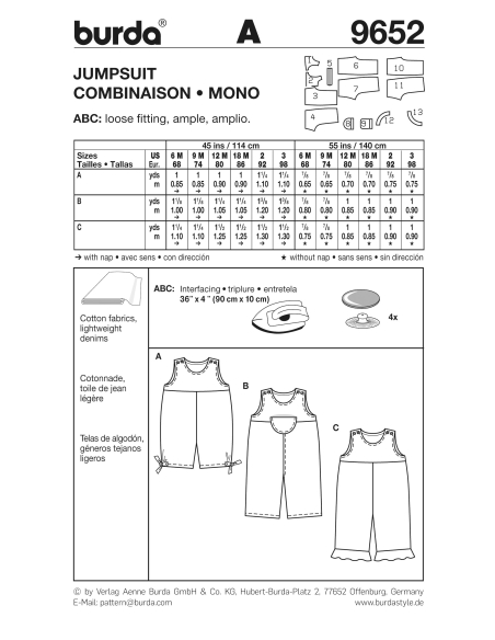 Patron Burda 9652 - Kids Combinaison
