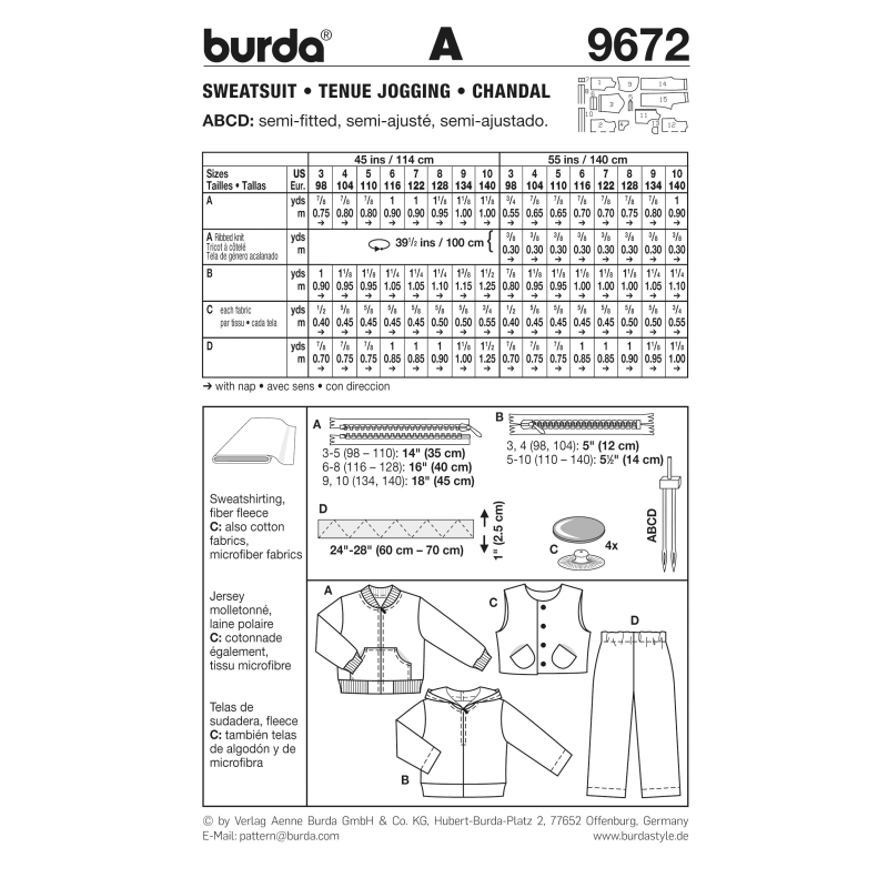 Patron N°9672 - Burda kids : Ensemble jogging