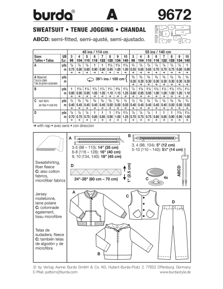 Patron N°9672 - Burda kids : Ensemble jogging