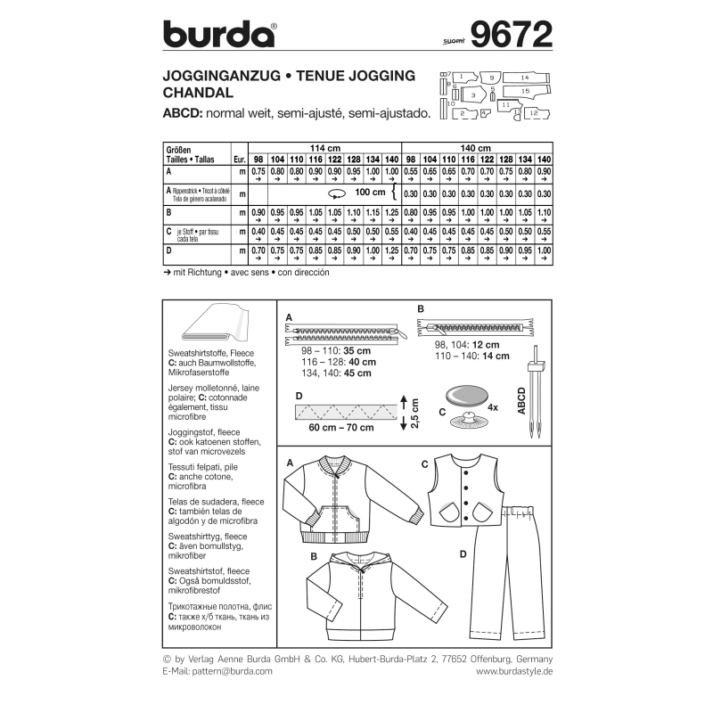 Patron N°9672 - Burda kids : Ensemble jogging