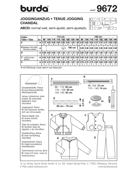 Patron N°9672 - Burda kids : Ensemble jogging