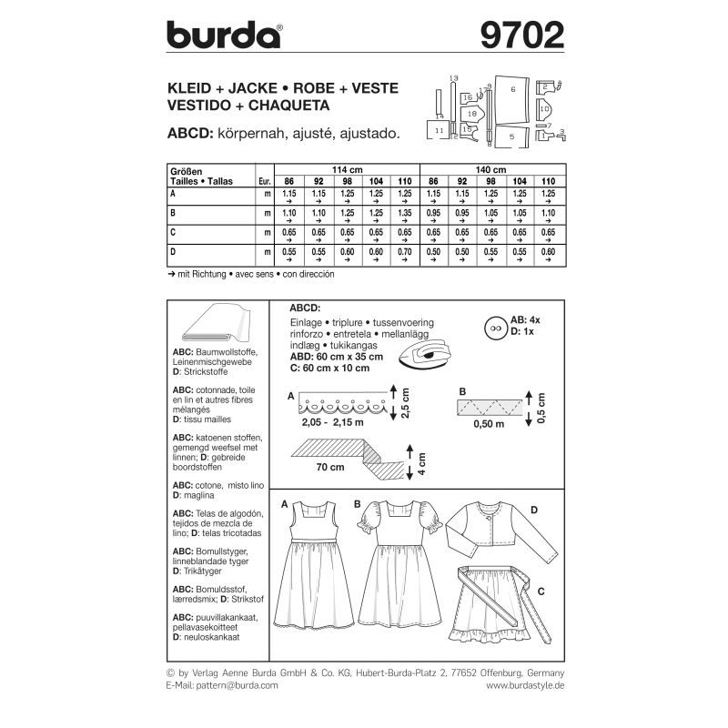 Patron Burda 9702 - Kids Robe et veste