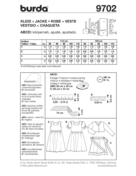 Patron Burda 9702 - Kids Robe et veste