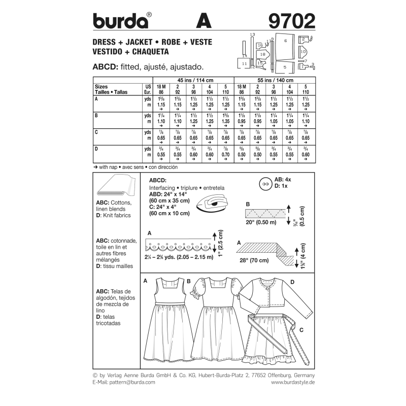 Patron Burda 9702 - Kids Robe et veste