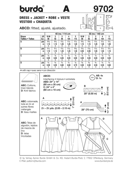 Patron Burda 9702 - Kids Robe et veste