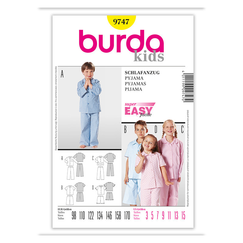 Patron Burda 9747 - Kids Pyjama