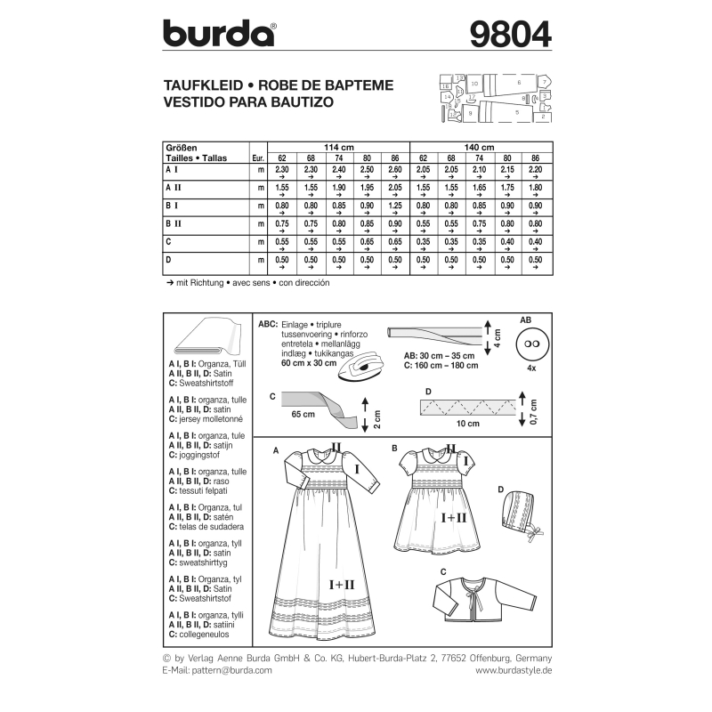 Patron Burda 9804 - Kids Robe de baptême