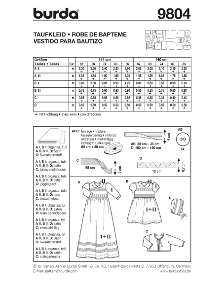 Patron Burda 9804 - Kids Robe de baptême