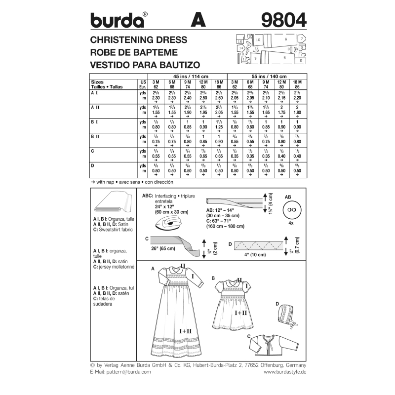 Patron Burda 9804 - Kids Robe de baptême