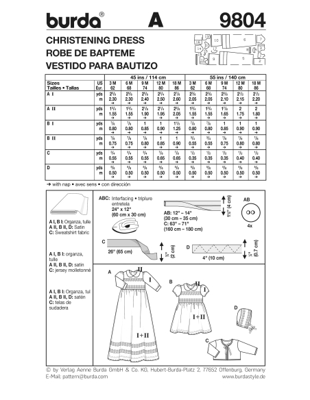 Patron Burda 9804 - Kids Robe de baptême