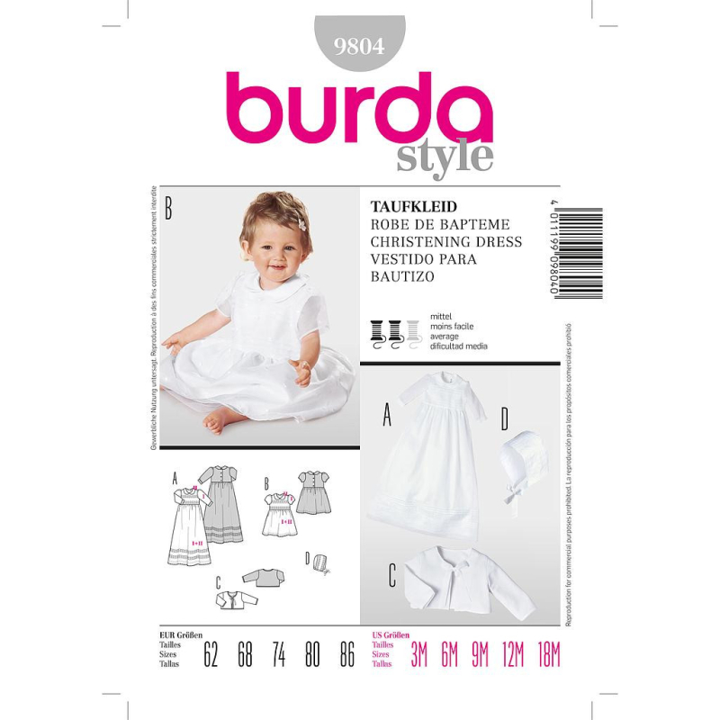 Patron Burda 9804 - Kids Robe de baptême