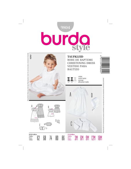 Patron Burda 9804 - Kids Robe de baptême