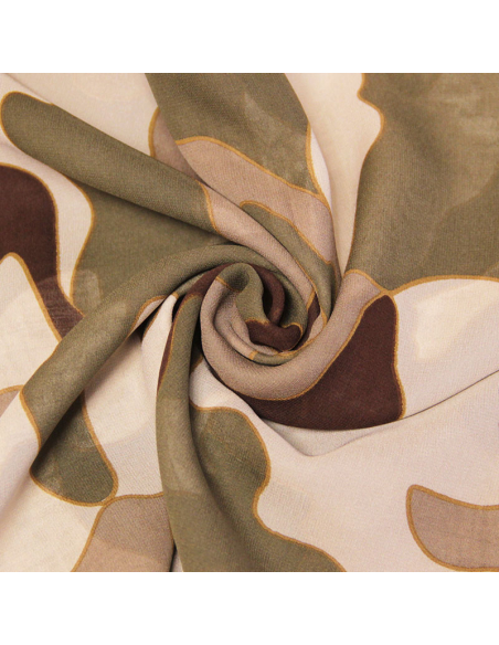 Foulard 100% soie - Fantaisie abstrait multicolore kaki