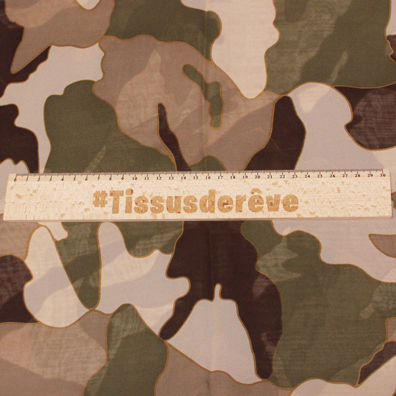 Foulard 100% soie - Fantaisie abstrait multicolore kaki