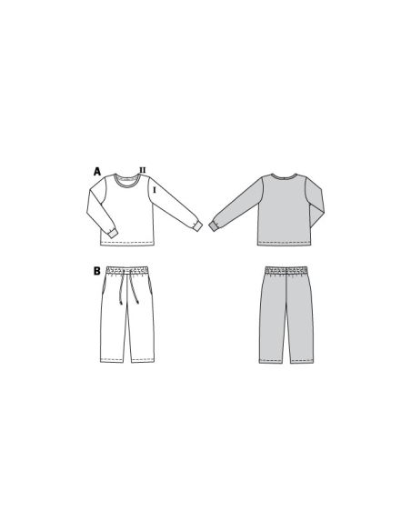 Patron Burda 9250 - Ensemble t-shirt manche longue et pantalon à large ceinture élastiquée
