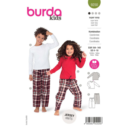 Patron Burda 9250 - Ensemble t-shirt manche longue et pantalon à large ceinture élastiquée