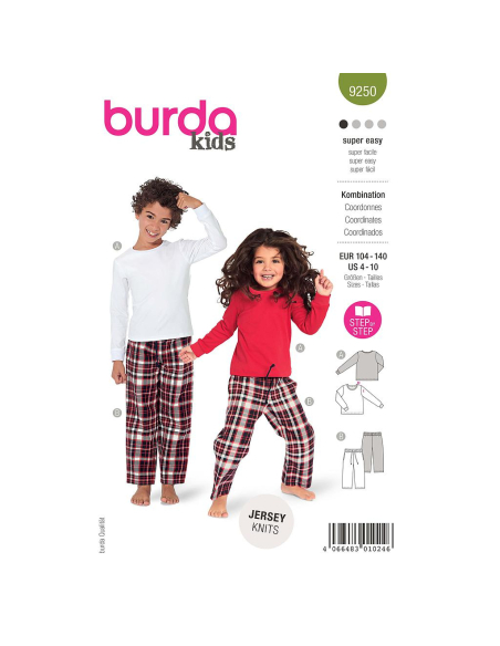 Patron Burda 9250 - Ensemble t-shirt manche longue et pantalon à large ceinture élastiquée