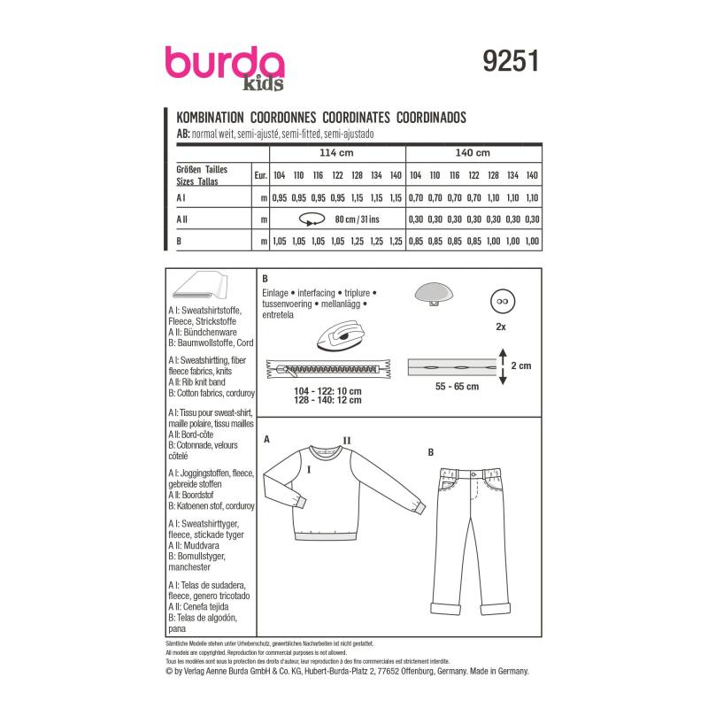 Patron Burda 9251 - Ensemble pull et pantalon douillets