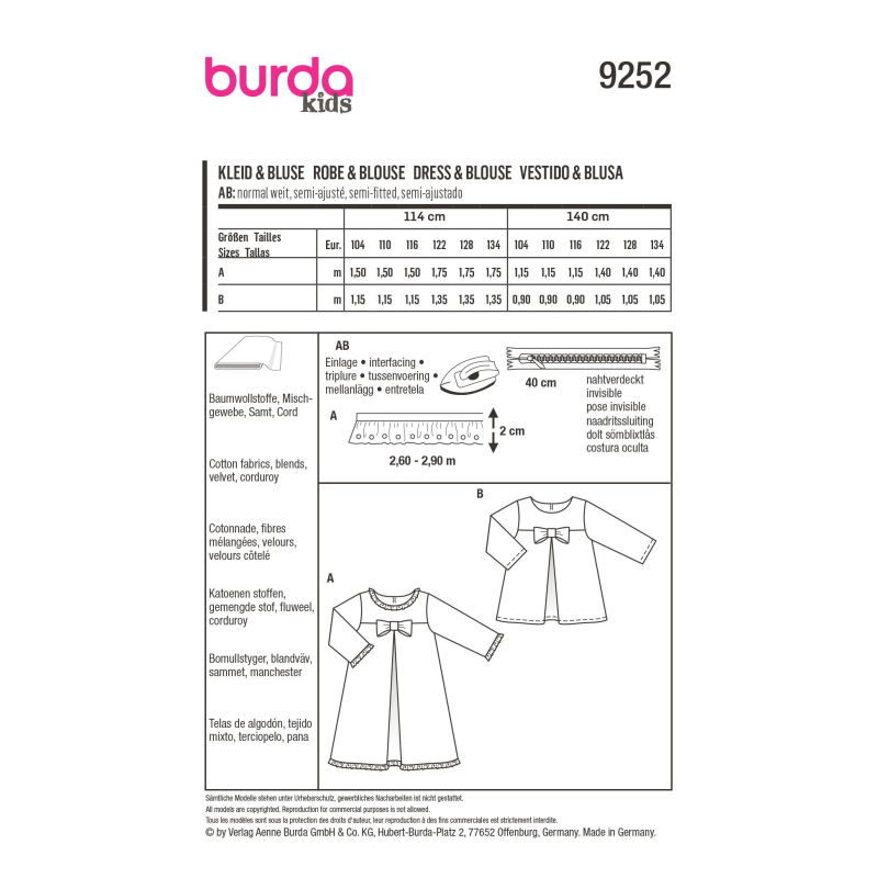 Patron Burda 9252 - Robe & blouse évasées