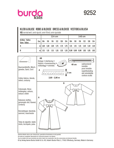 Patron Burda 9252 - Robe & blouse évasées