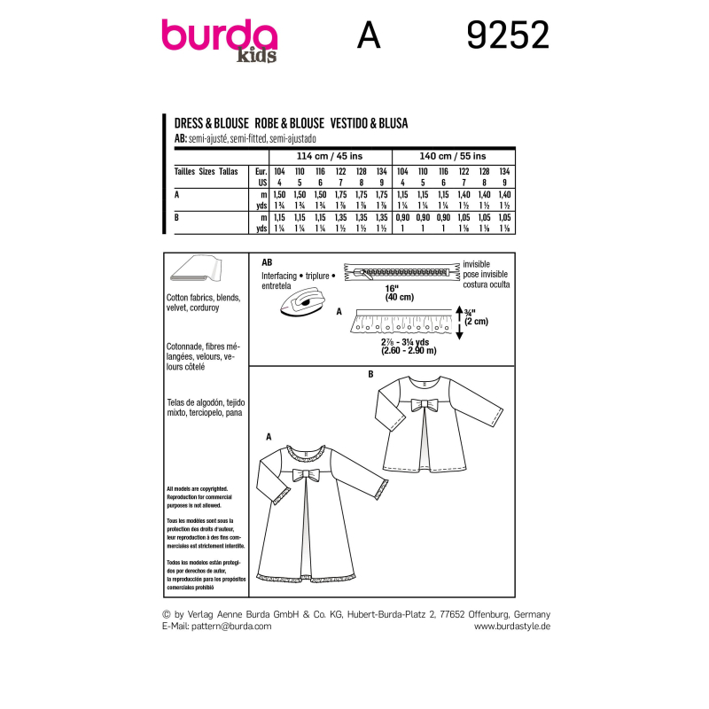 Patron Burda 9252 - Robe & blouse évasées