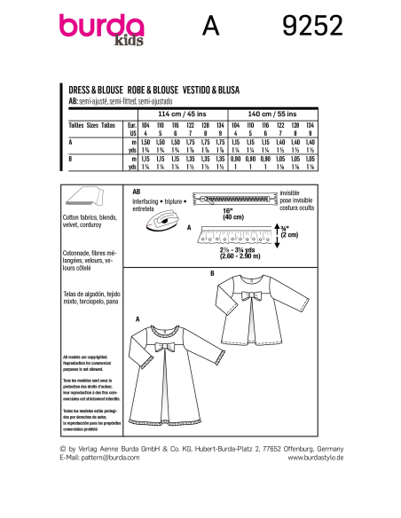 Patron Burda 9252 - Robe & blouse évasées