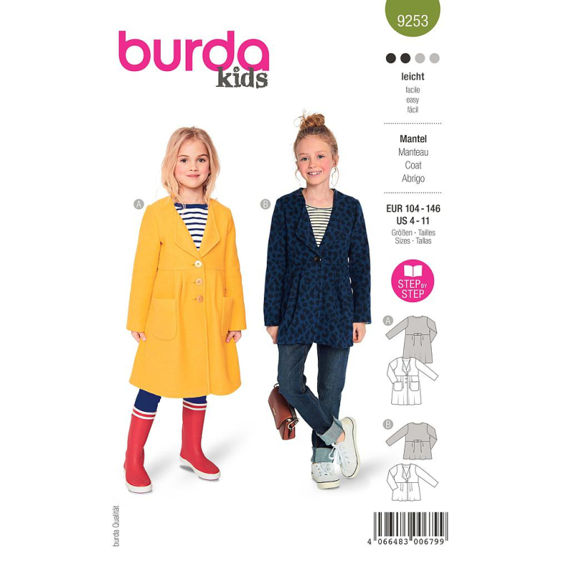 Patron Burda 9253 - Manteau à simple boutonnage et jupe