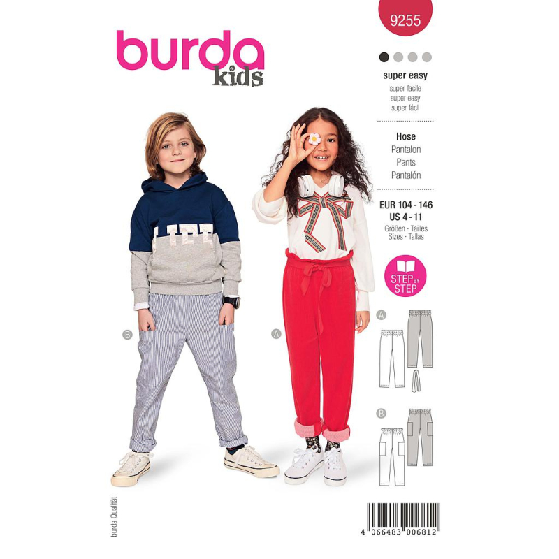 Patron Burda 9255 - Pantalon décontractés filles et garçons