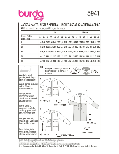 Patron Burda 5941 - Veste sportive & manteau classique
