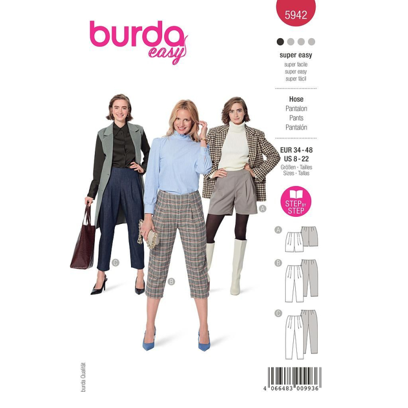 Patron Burda 5942 - Pantalon, corsaire ou short sans ceinture