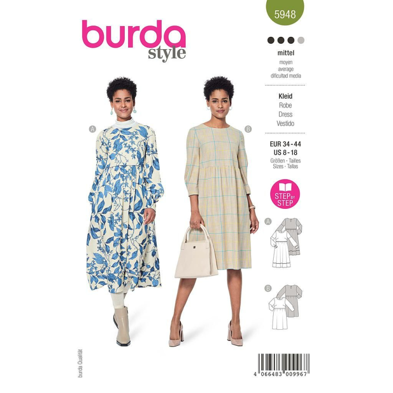 Patron Burda 5948 - Robe taille haute et encolure ronde