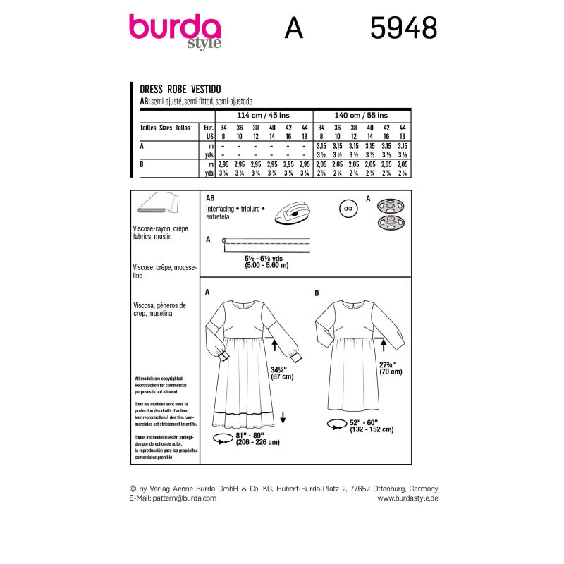 Patron Burda 5948 - Robe taille haute et encolure ronde