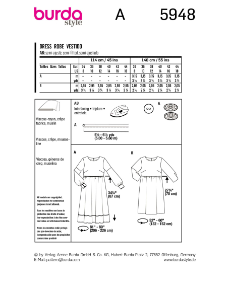 Patron Burda 5948 - Robe taille haute et encolure ronde