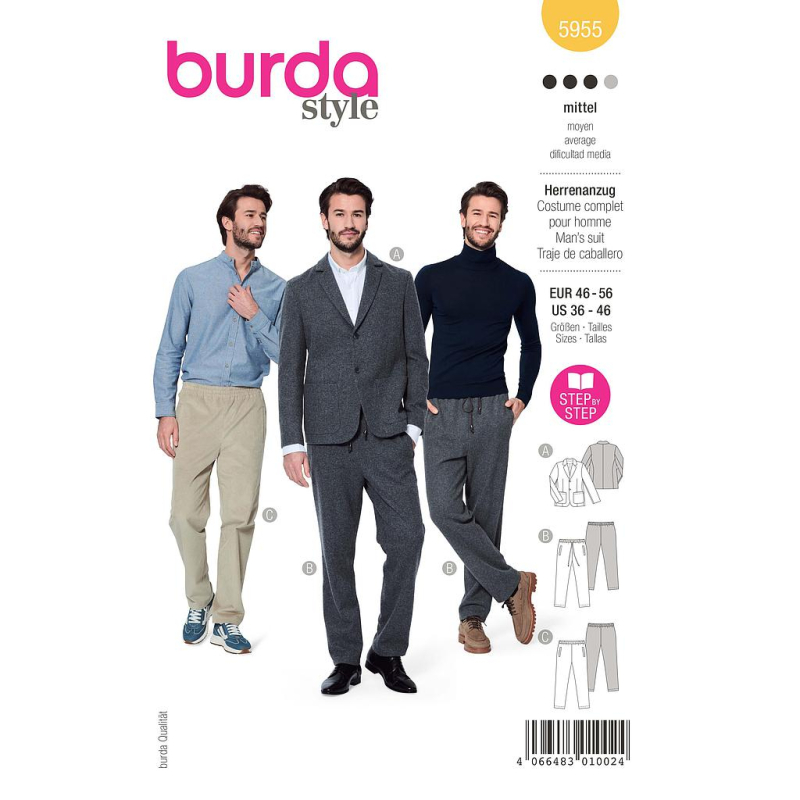 Patron Burda 5955 - Costume homme avec pantalon décontracté et veste classique