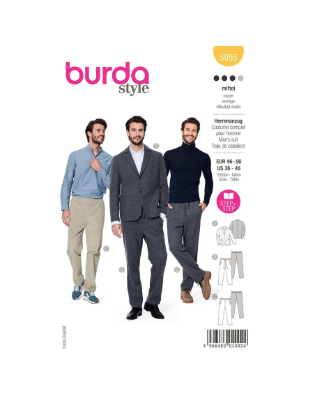 Patron Burda 5955 - Costume homme avec pantalon décontracté et veste classique
