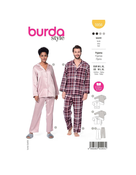 Patron Burda 5956 - Pyjama UNISEX classique et confortable pour elle et lui