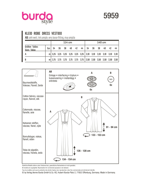 Patron Burda 5959 - Robes de différentes longueurs