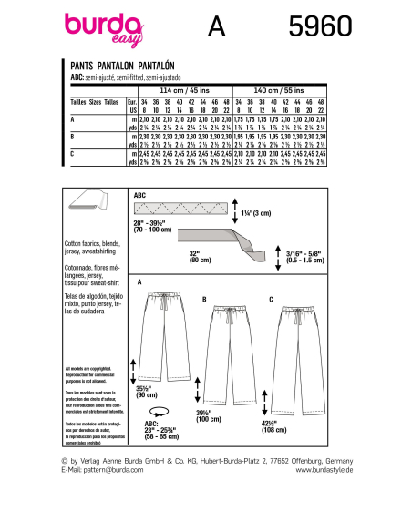 Patron Burda 5960 - Pantalon ultra pratique avec coupe droite