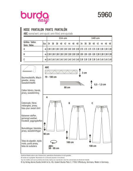 Patron Burda 5960 - Pantalon ultra pratique avec coupe droite