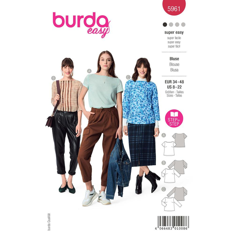 Patron Burda 5961 - Blouse sobre avec pinces et encolure arrondie