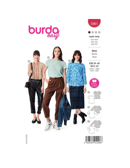 Patron Burda 5961 - Blouse sobre avec pinces et encolure arrondie