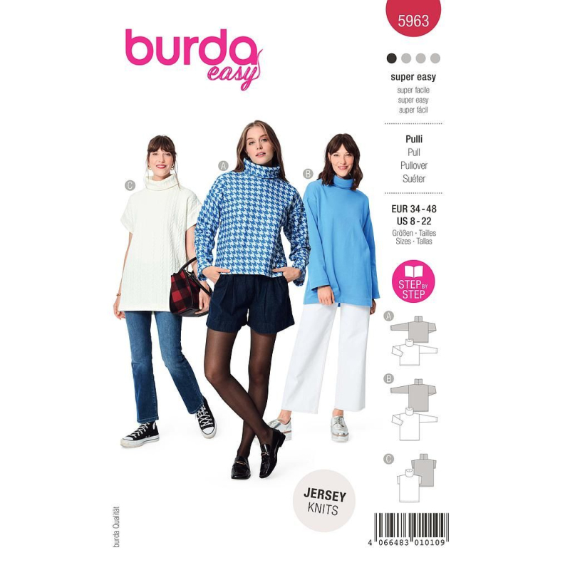 Patron Burda 5963 - Pull à col roulé avec variations