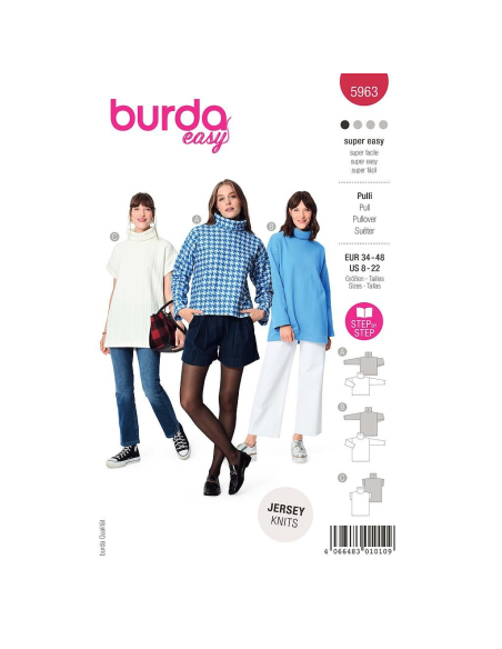 Patron Burda 5963 - Pull à col roulé avec variations