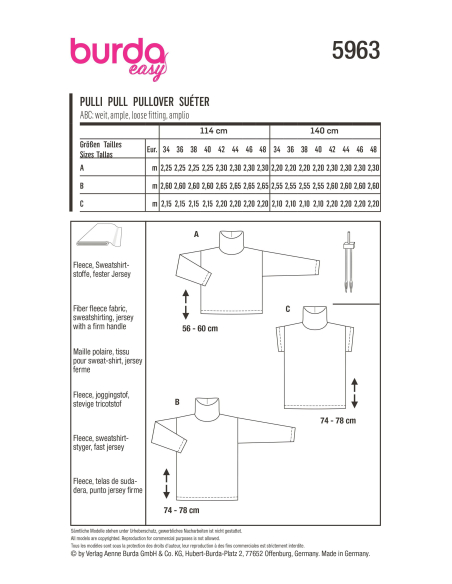 Patron Burda 5963 - Pull à col roulé avec variations